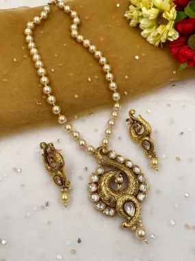 Designer Antique Kundan Studded Peacock Pendant Necklace Set For Ladies By Gehna Shop